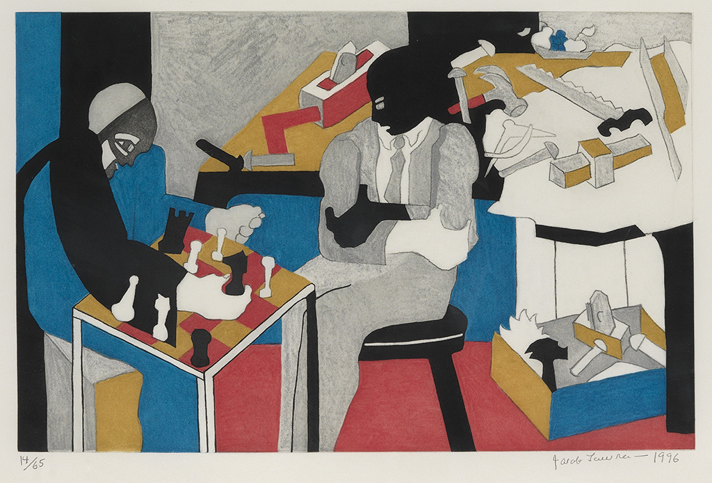 JACOB LAWRENCE (1917 - 2000) Two Builders Playing Chess.